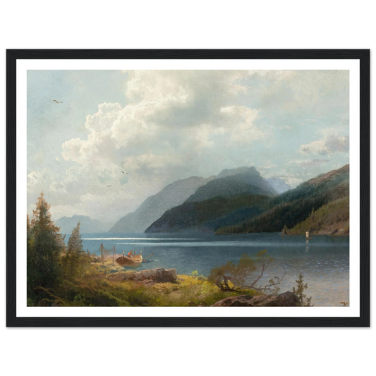 Mountain Lake, Sagne Fjord, Norway Art Print | Hermann Ottomar Herzog - Framed Poster - 30x40 cm / 12x16″ - Black frame