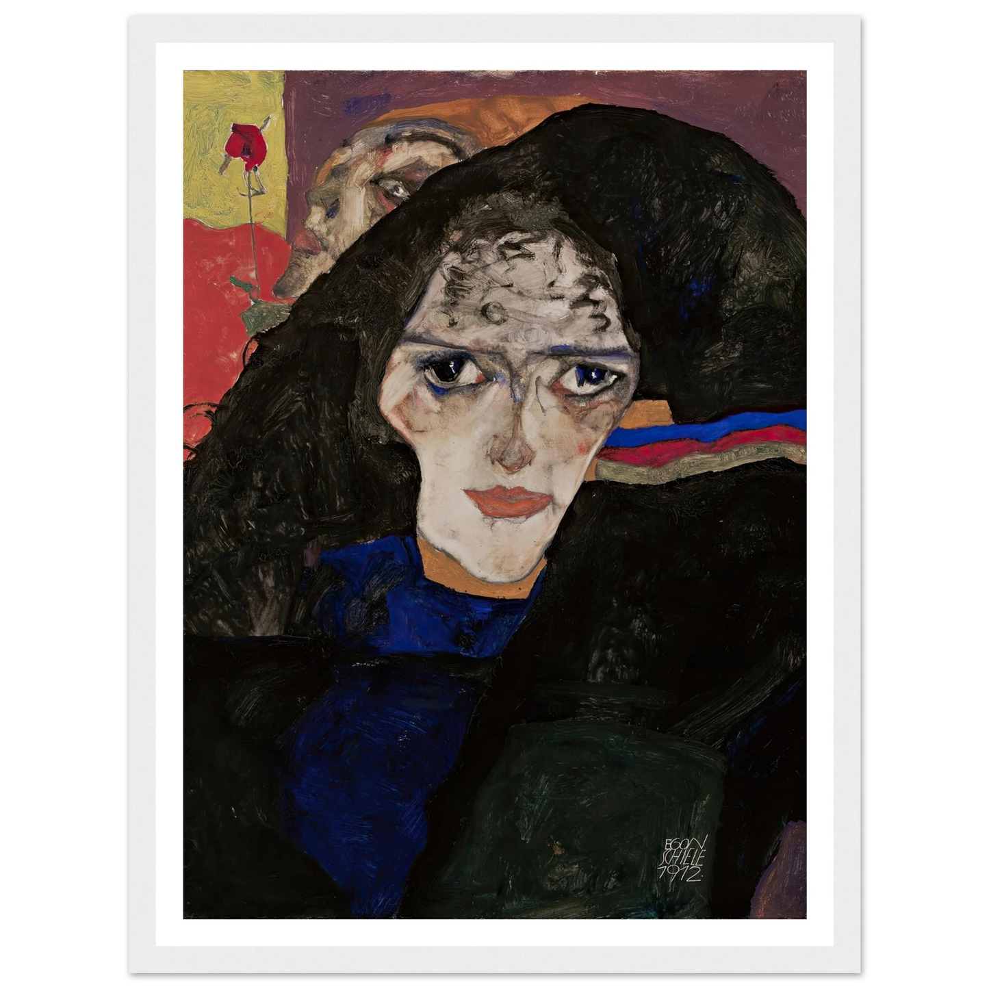 Mourning Woman (1912) Art Print | Egon Schiele - Framed Poster - 30x40 cm / 12x16″ - Black frame