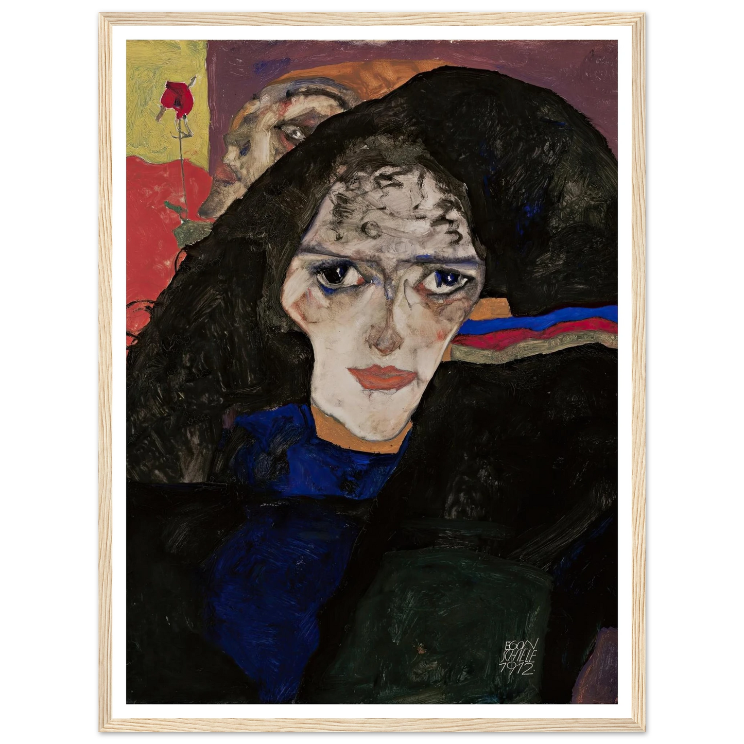 Mourning Woman (1912) Art Print | Egon Schiele - Framed Poster - 30x40 cm / 12x16″ - Black frame