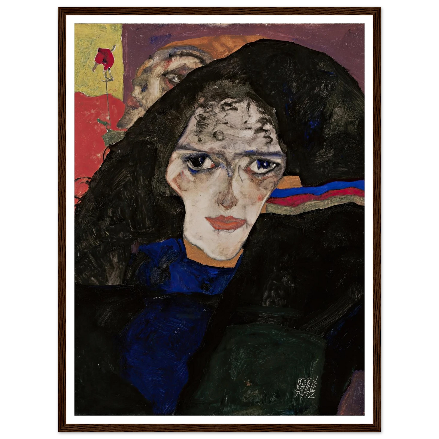Mourning Woman (1912) Art Print | Egon Schiele - Framed Poster - 30x40 cm / 12x16″ - Black frame