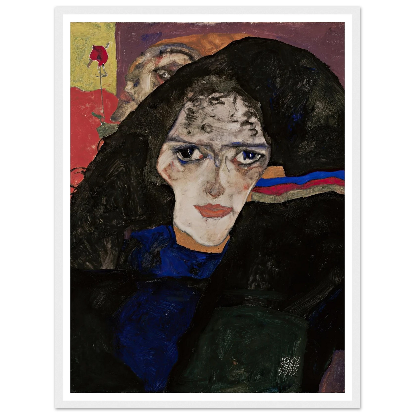 Mourning Woman (1912) Art Print | Egon Schiele - Framed Poster - 30x40 cm / 12x16″ - Black frame