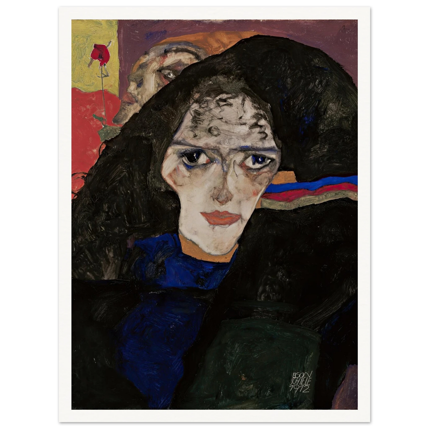 Mourning Woman (1912) Art Print | Egon Schiele - Framed Poster - 30x40 cm / 12x16″ - Black frame