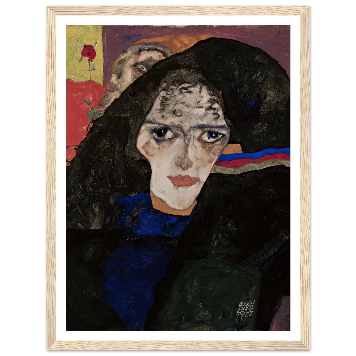Mourning Woman (1912) Art Print | Egon Schiele - Framed Poster - 30x40 cm / 12x16″ - Black frame