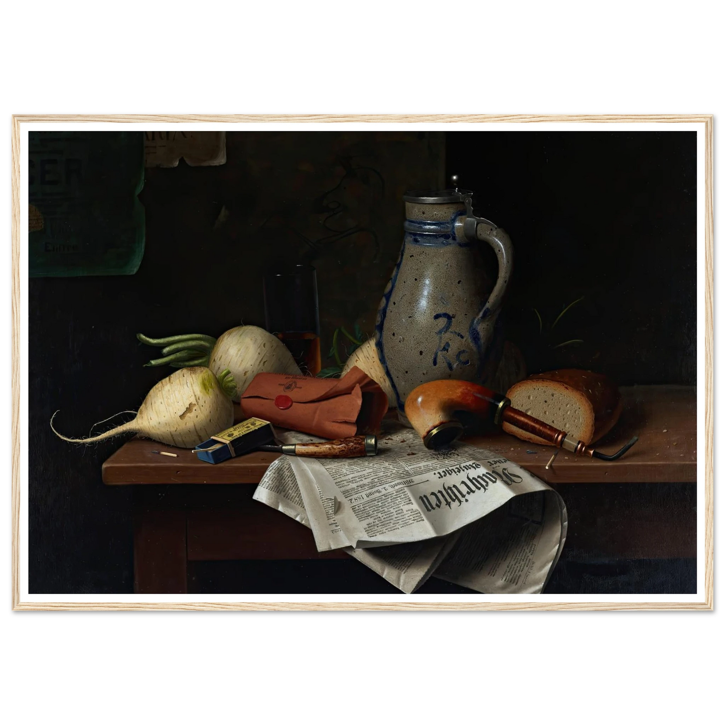 Munich Still Life (1882) Art Print | William Michael Harnett - Framed Poster - 30x40 cm / 12x16″ - Black frame