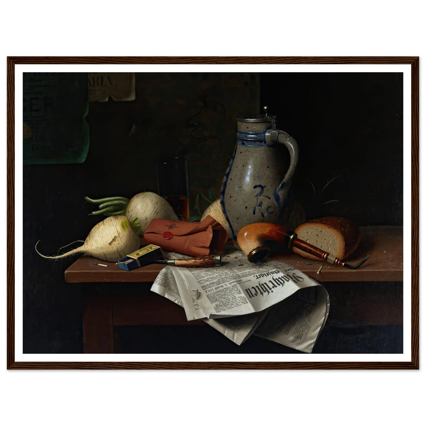 Munich Still Life (1882) Art Print | William Michael Harnett - Framed Poster - 30x40 cm / 12x16″ - Black frame