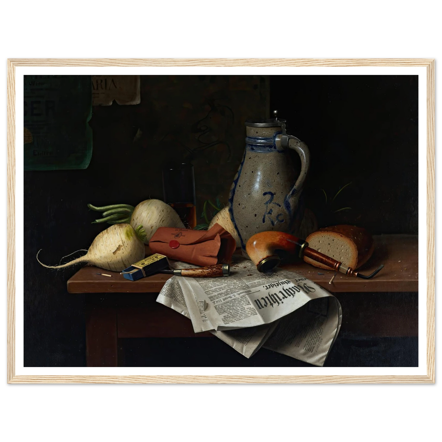 Munich Still Life (1882) Art Print | William Michael Harnett - Framed Poster - 30x40 cm / 12x16″ - Black frame