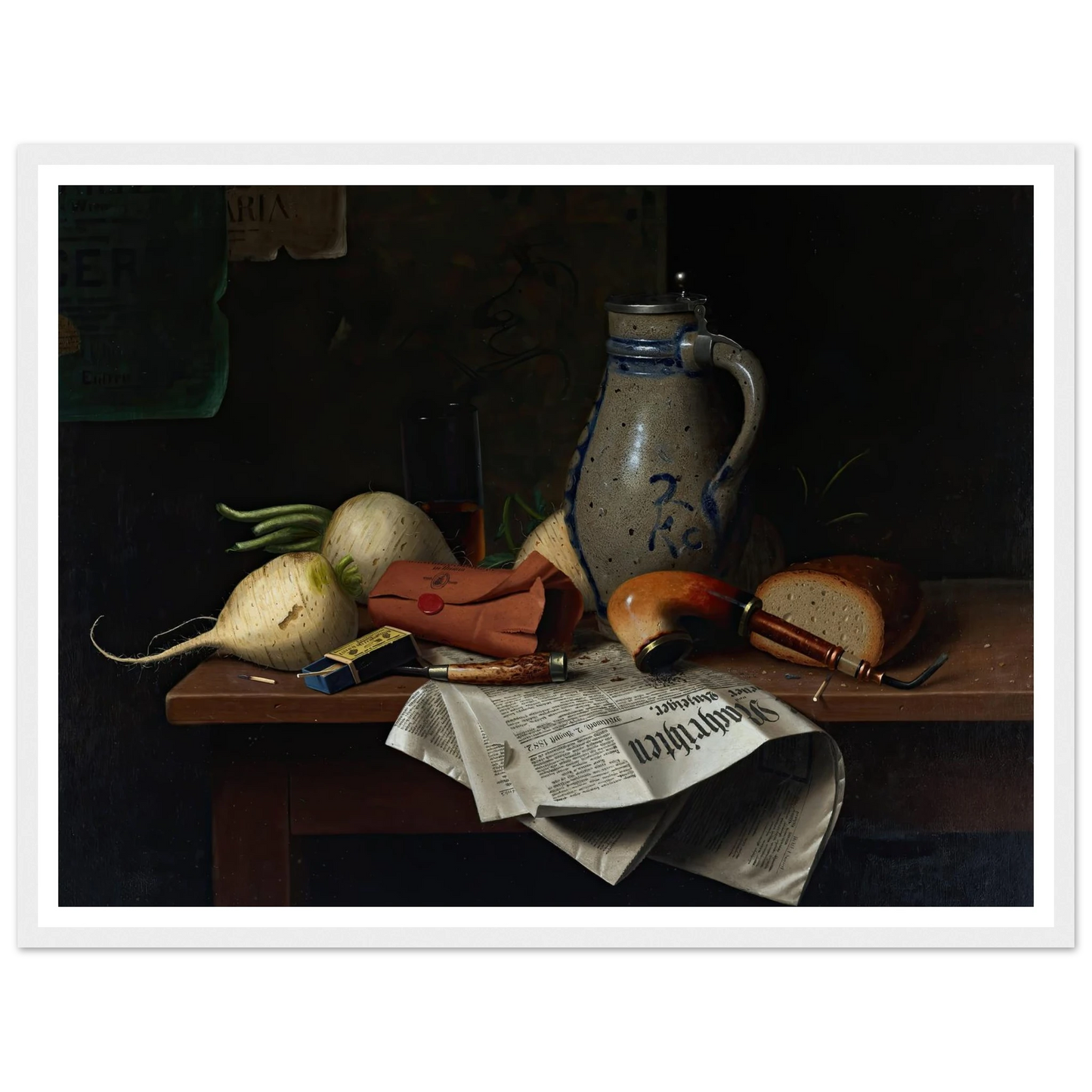Munich Still Life (1882) Art Print | William Michael Harnett - Framed Poster - 30x40 cm / 12x16″ - Black frame
