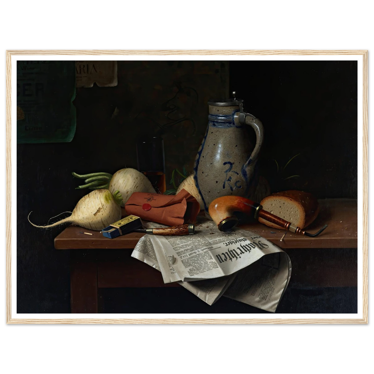 Munich Still Life (1882) Art Print | William Michael Harnett - Framed Poster - 30x40 cm / 12x16″ - Black frame
