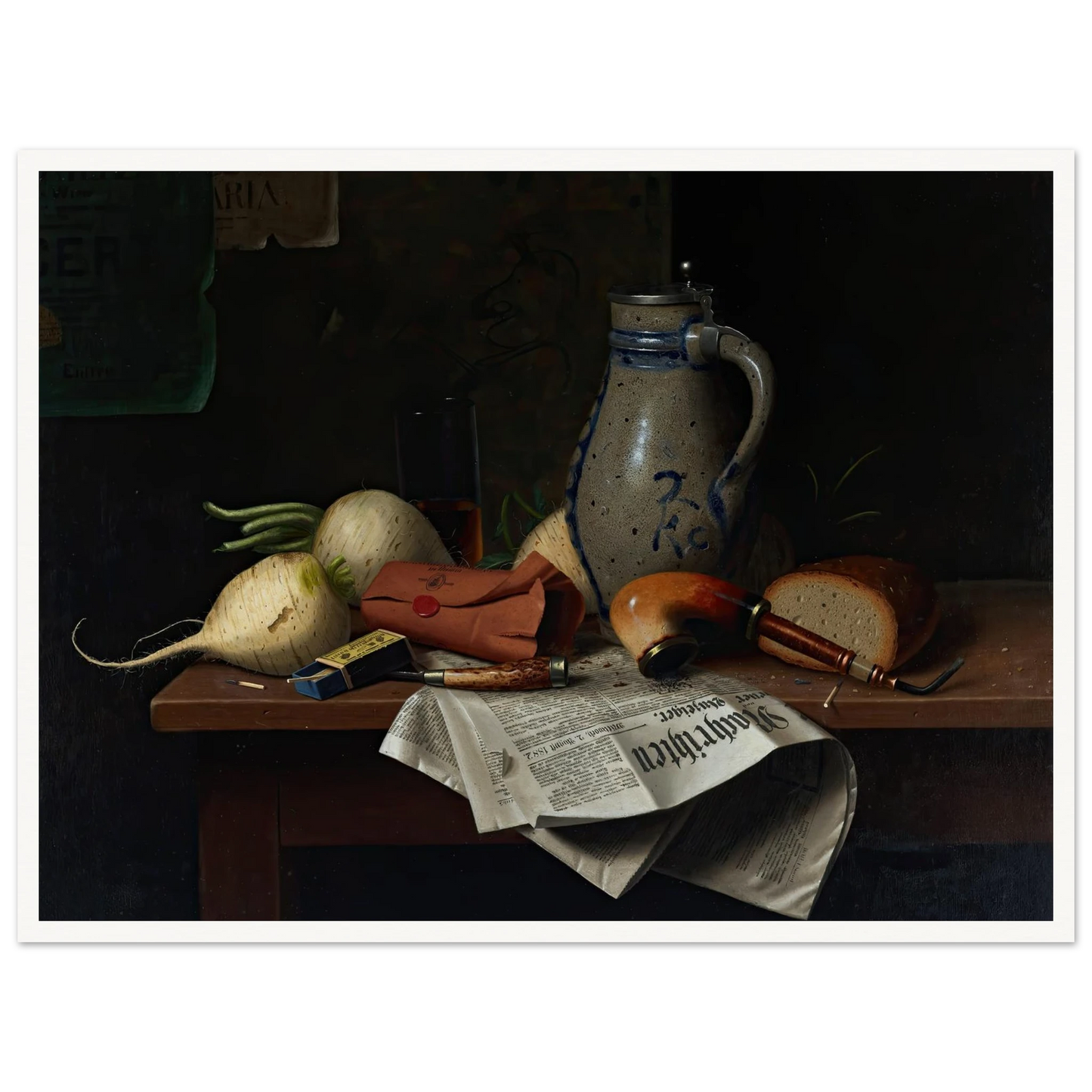Munich Still Life (1882) Art Print | William Michael Harnett - Framed Poster - 30x40 cm / 12x16″ - Black frame