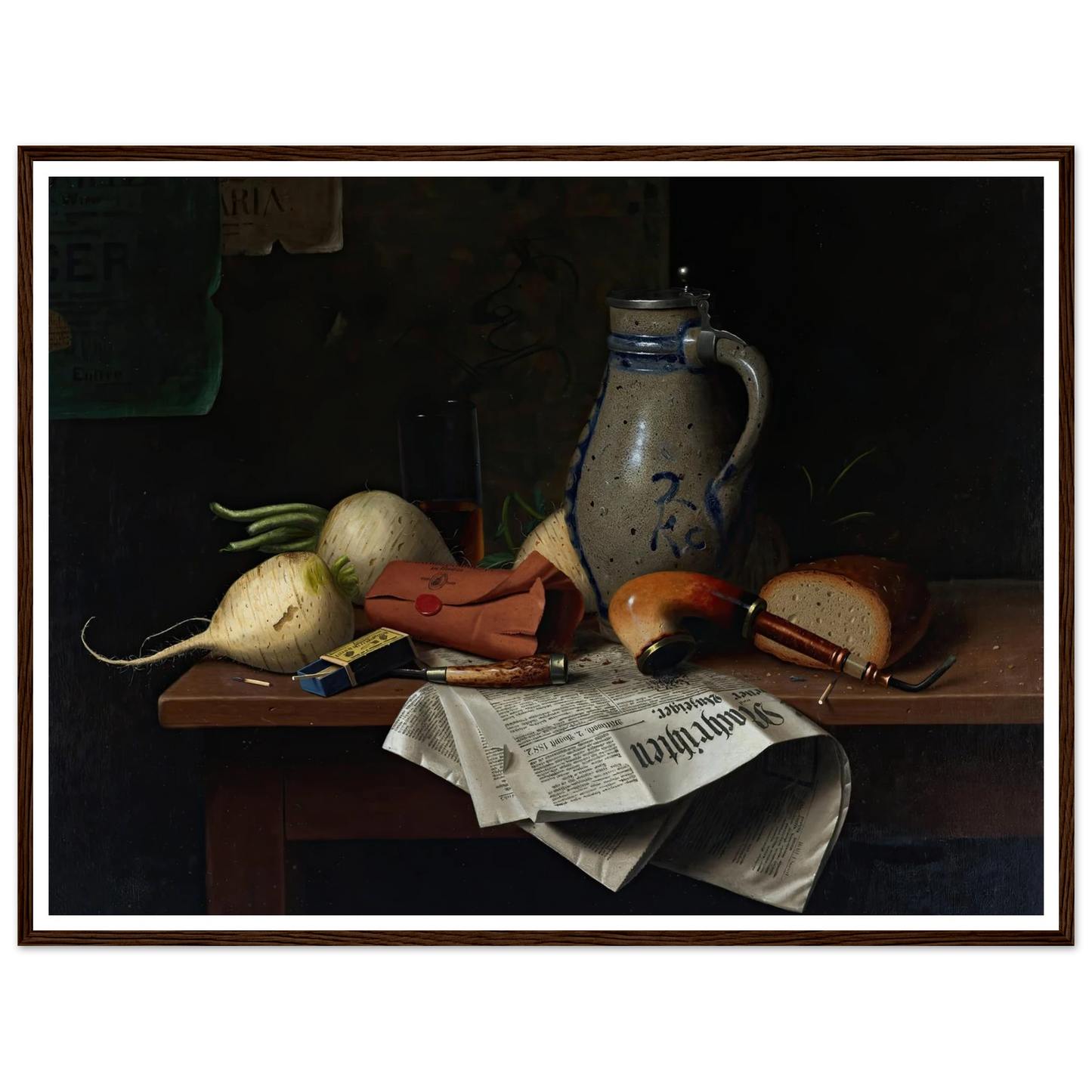 Munich Still Life (1882) Art Print | William Michael Harnett - Framed Poster - 30x40 cm / 12x16″ - Black frame