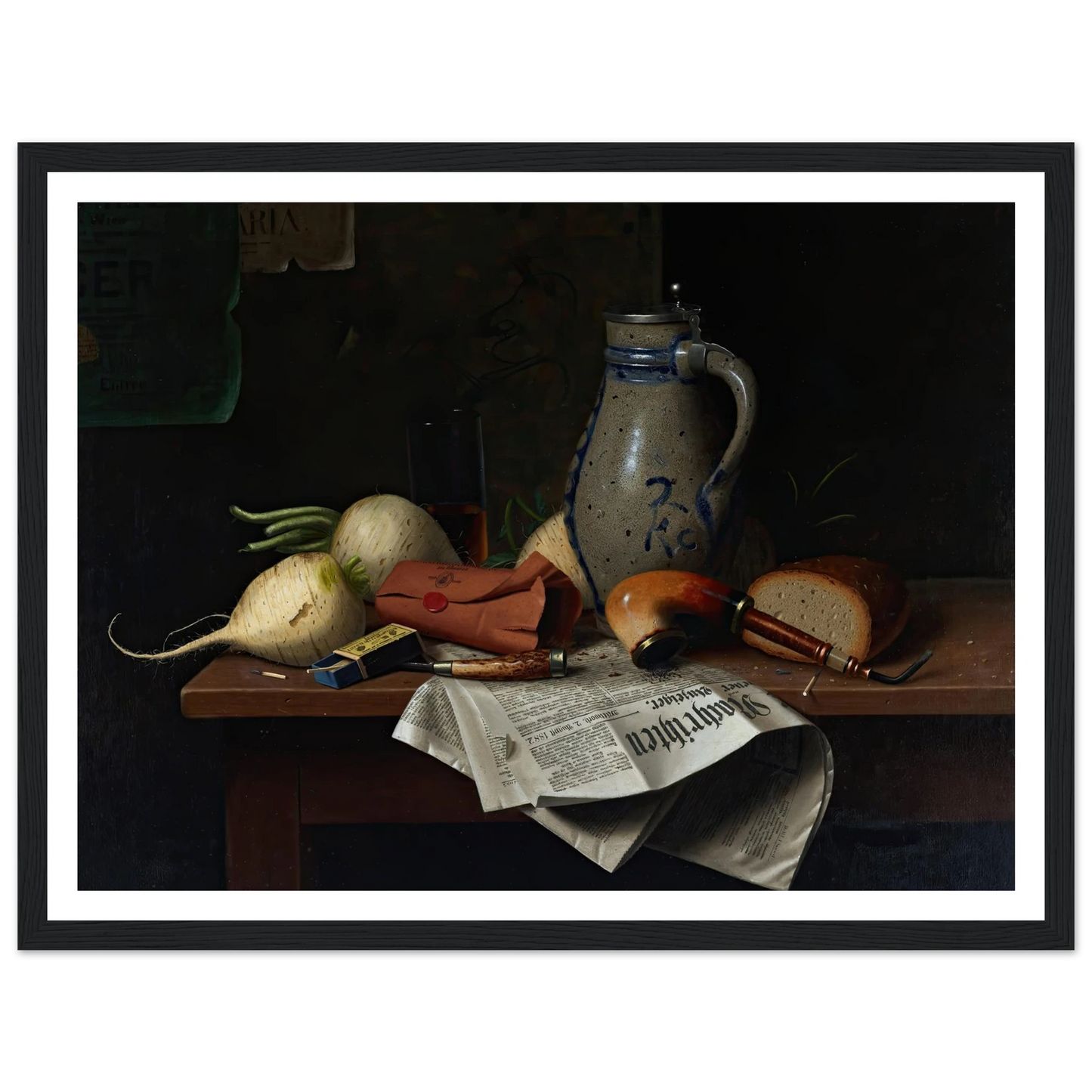 Munich Still Life (1882) Art Print | William Michael Harnett - Framed Poster - 30x40 cm / 12x16″ - Black frame