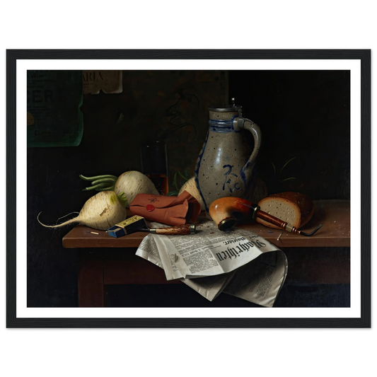 Munich Still Life (1882) Art Print | William Michael Harnett - Framed Poster - 30x40 cm / 12x16″ - Black frame