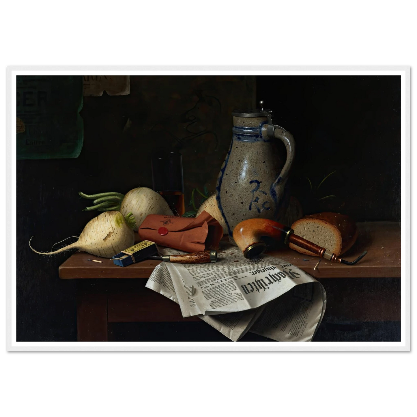 Munich Still Life (1882) Art Print | William Michael Harnett - Framed Poster - 30x40 cm / 12x16″ - Black frame