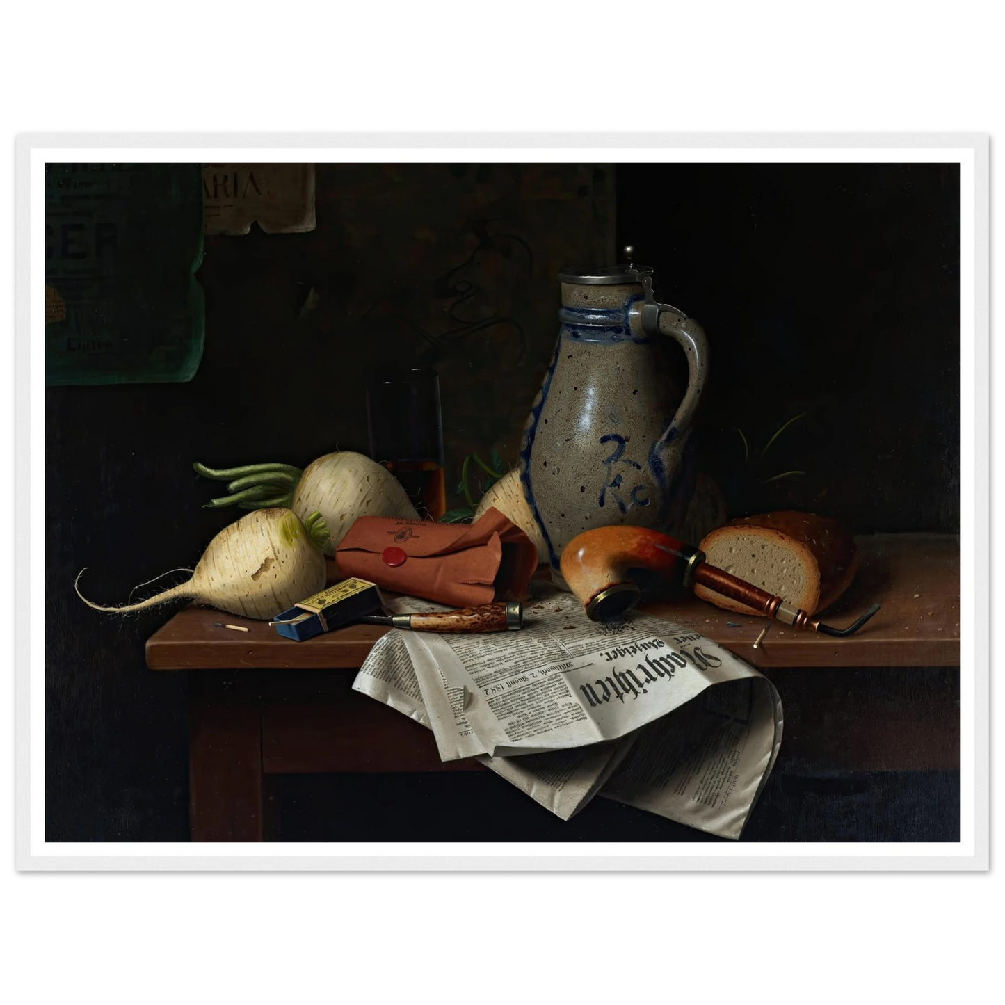 Munich Still Life (1882) Art Print | William Michael Harnett - Framed Poster - 30x40 cm / 12x16″ - Black frame