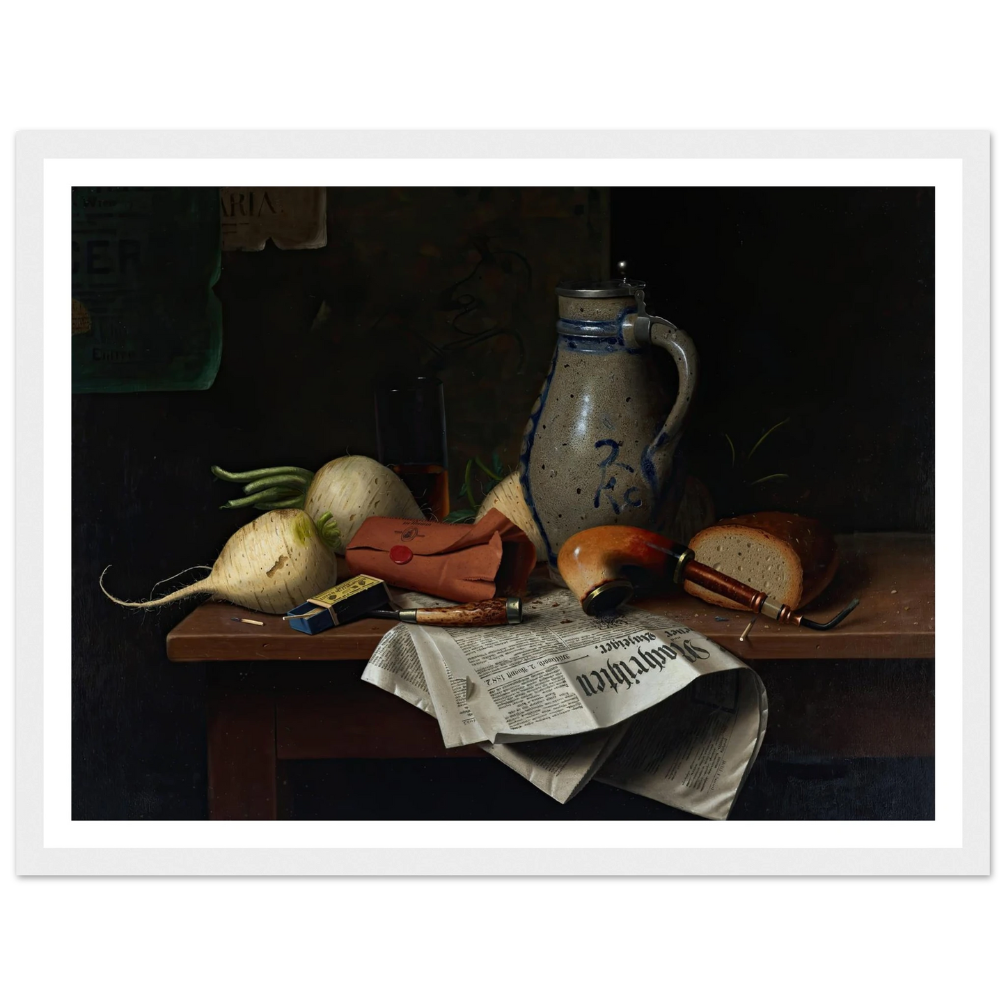 Munich Still Life (1882) Art Print | William Michael Harnett - Framed Poster - 30x40 cm / 12x16″ - Black frame
