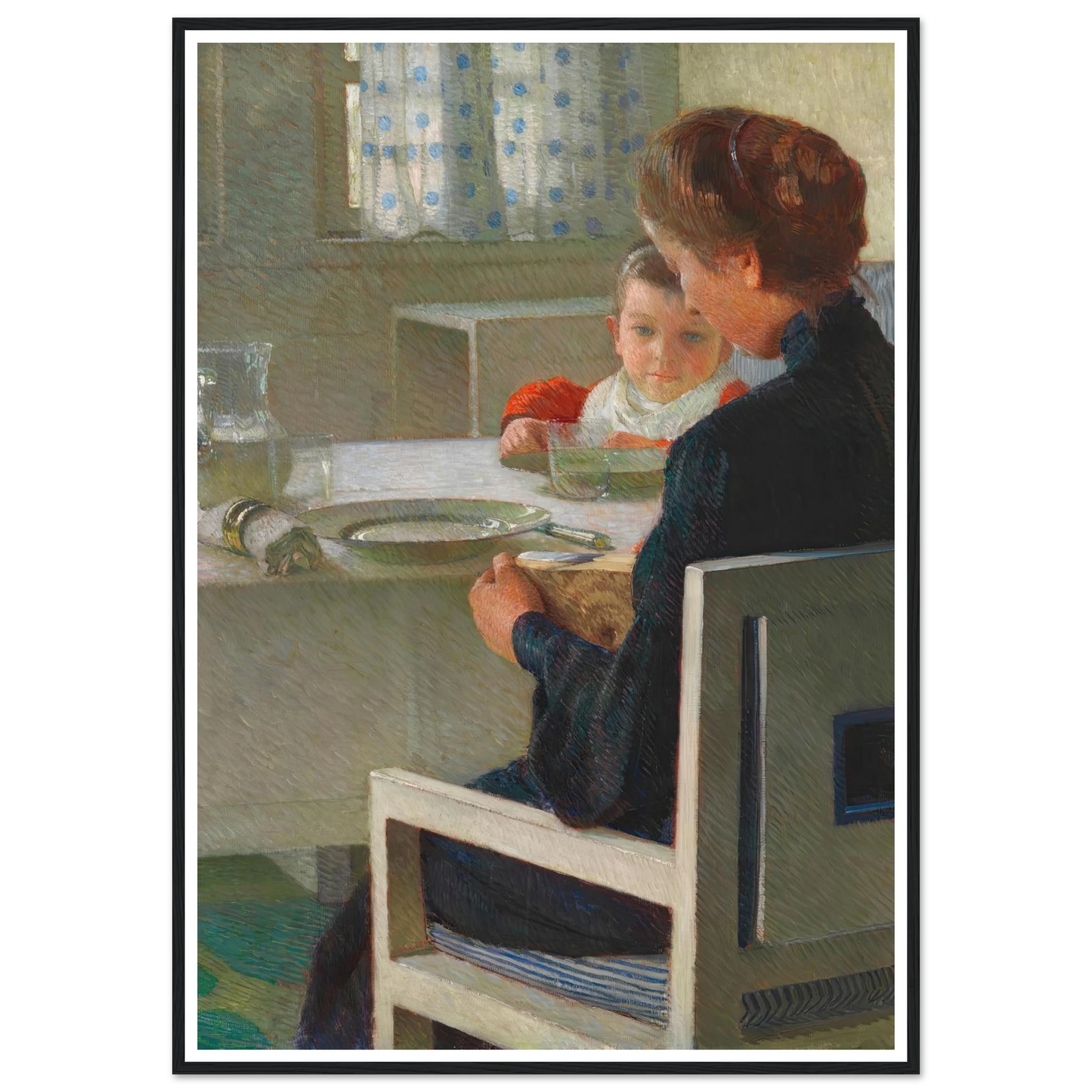 Mutter und Kind bei Tisch (Beim Frühstück) (1903) Art Print | Carl Moll - Framed Poster - 30x40 cm / 12x16″ - Black frame