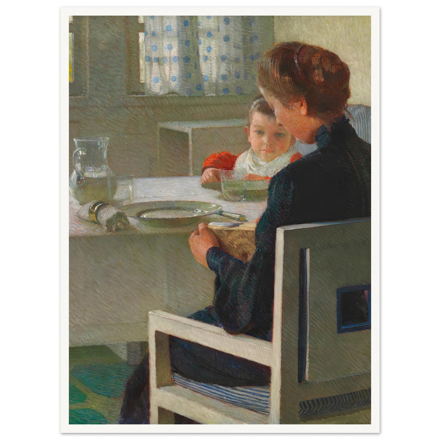 Mutter und Kind bei Tisch (Beim Frühstück) (1903) Art Print | Carl Moll - Framed Poster - 30x40 cm / 12x16″ - Black frame