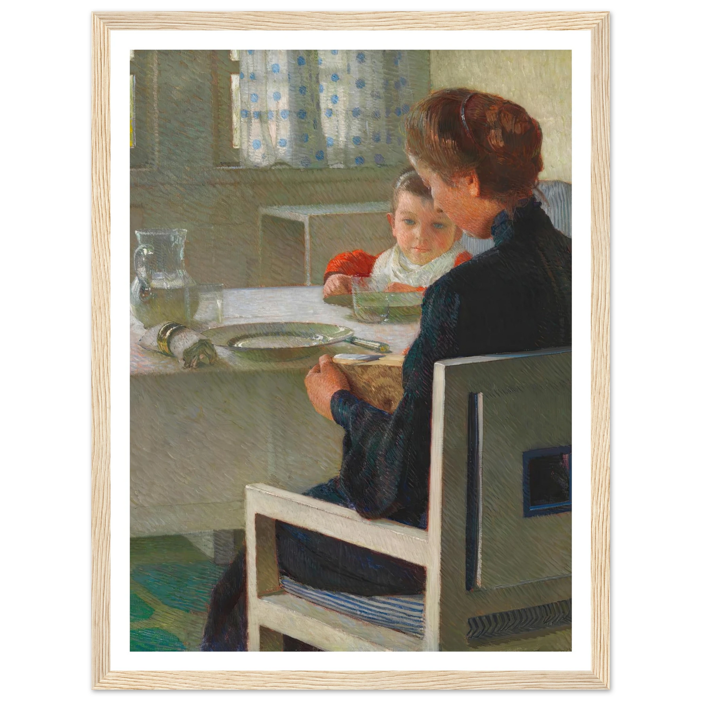Mutter und Kind bei Tisch (Beim Frühstück) (1903) Art Print | Carl Moll - Framed Poster - 30x40 cm / 12x16″ - Black frame