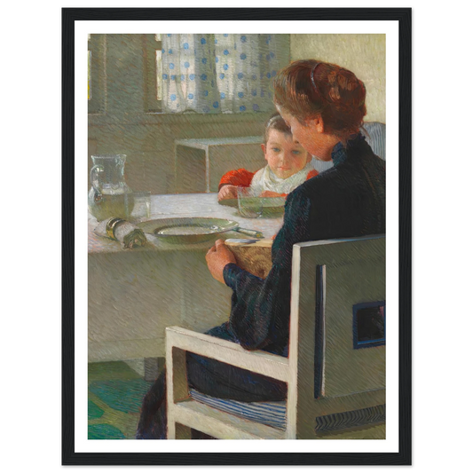 Mutter und Kind bei Tisch (Beim Frühstück) (1903) Art Print | Carl Moll - Framed Poster - 30x40 cm / 12x16″ - Black frame