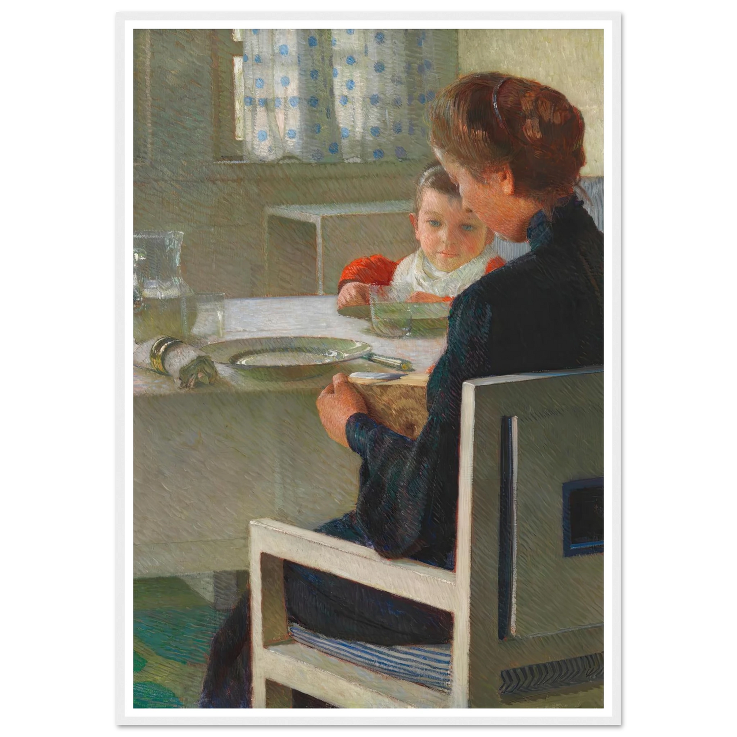 Mutter und Kind bei Tisch (Beim Frühstück) (1903) Art Print | Carl Moll - Framed Poster - 30x40 cm / 12x16″ - Black frame