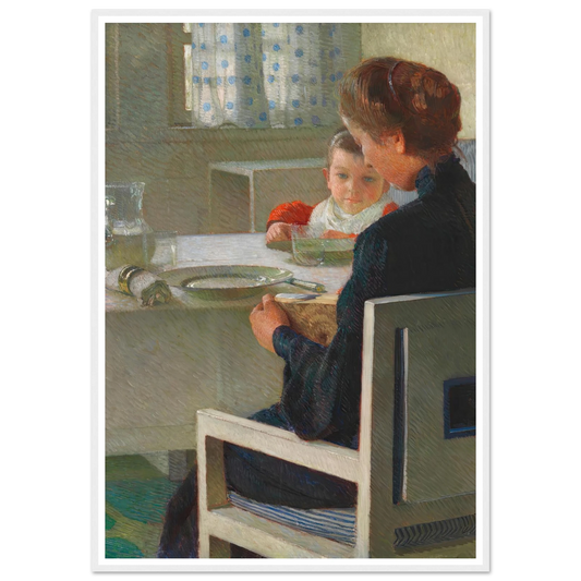 Mutter und Kind bei Tisch (Beim Frühstück) (1903) Art Print | Carl Moll - Framed Poster - 30x40 cm / 12x16″ - Black frame