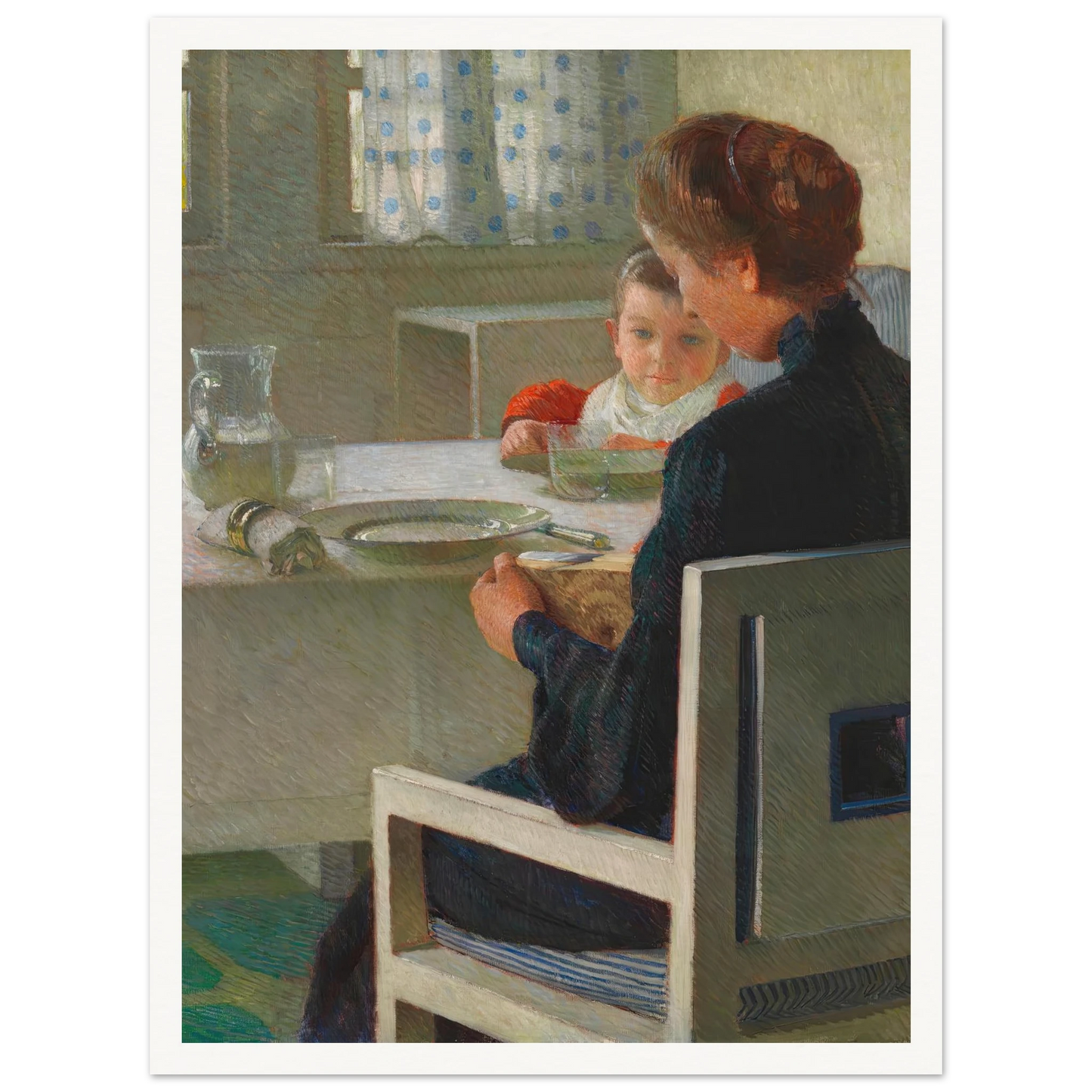 Mutter und Kind bei Tisch (Beim Frühstück) (1903) Art Print | Carl Moll - Framed Poster - 30x40 cm / 12x16″ - Black frame