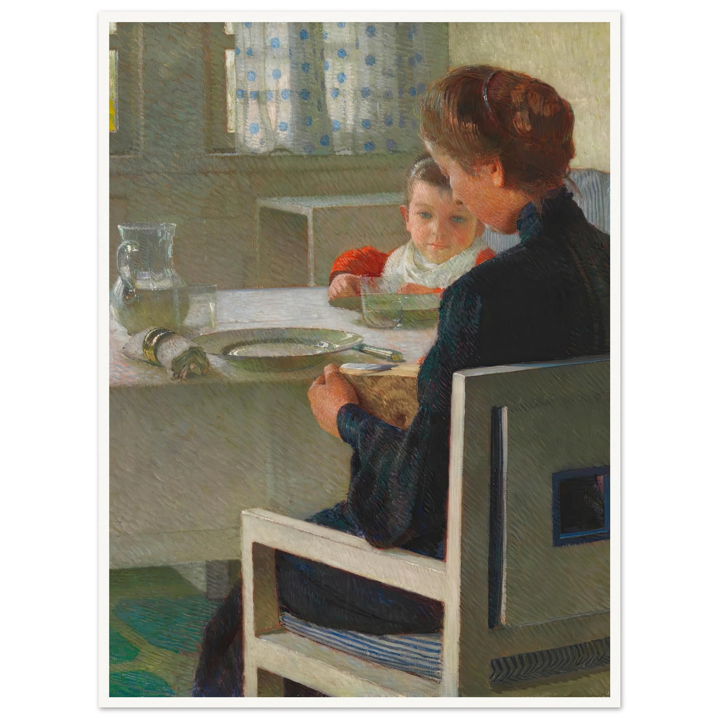 Mutter und Kind bei Tisch (Beim Frühstück) (1903) Art Print | Carl Moll - Framed Poster - 30x40 cm / 12x16″ - Black frame