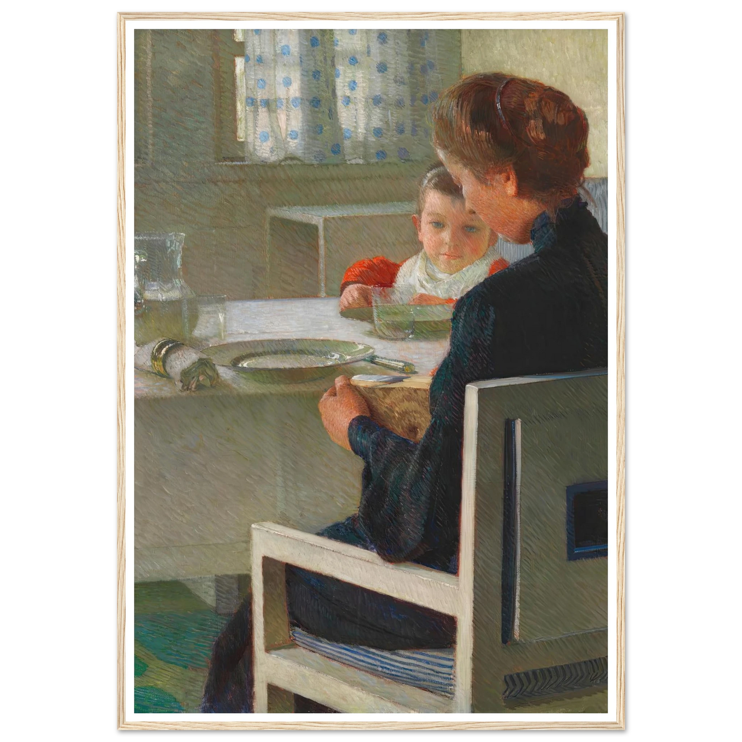 Mutter und Kind bei Tisch (Beim Frühstück) (1903) Art Print | Carl Moll - Framed Poster - 30x40 cm / 12x16″ - Black frame