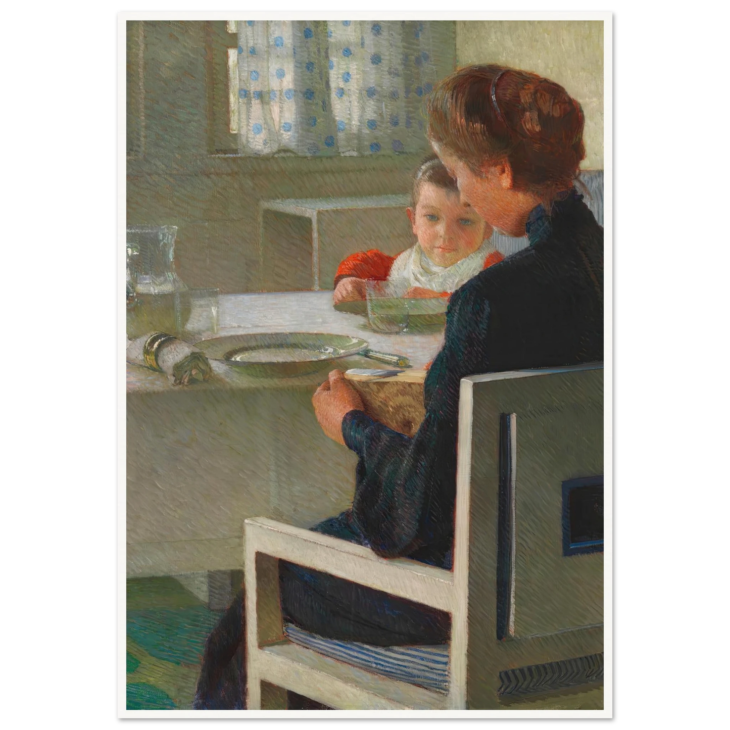 Mutter und Kind bei Tisch (Beim Frühstück) (1903) Art Print | Carl Moll - Framed Poster - 30x40 cm / 12x16″ - Black frame