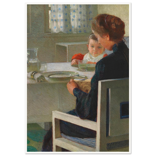 Mutter und Kind bei Tisch (Beim Frühstück) (1903) Art Print | Carl Moll - Framed Poster - 30x40 cm / 12x16″ - Black frame
