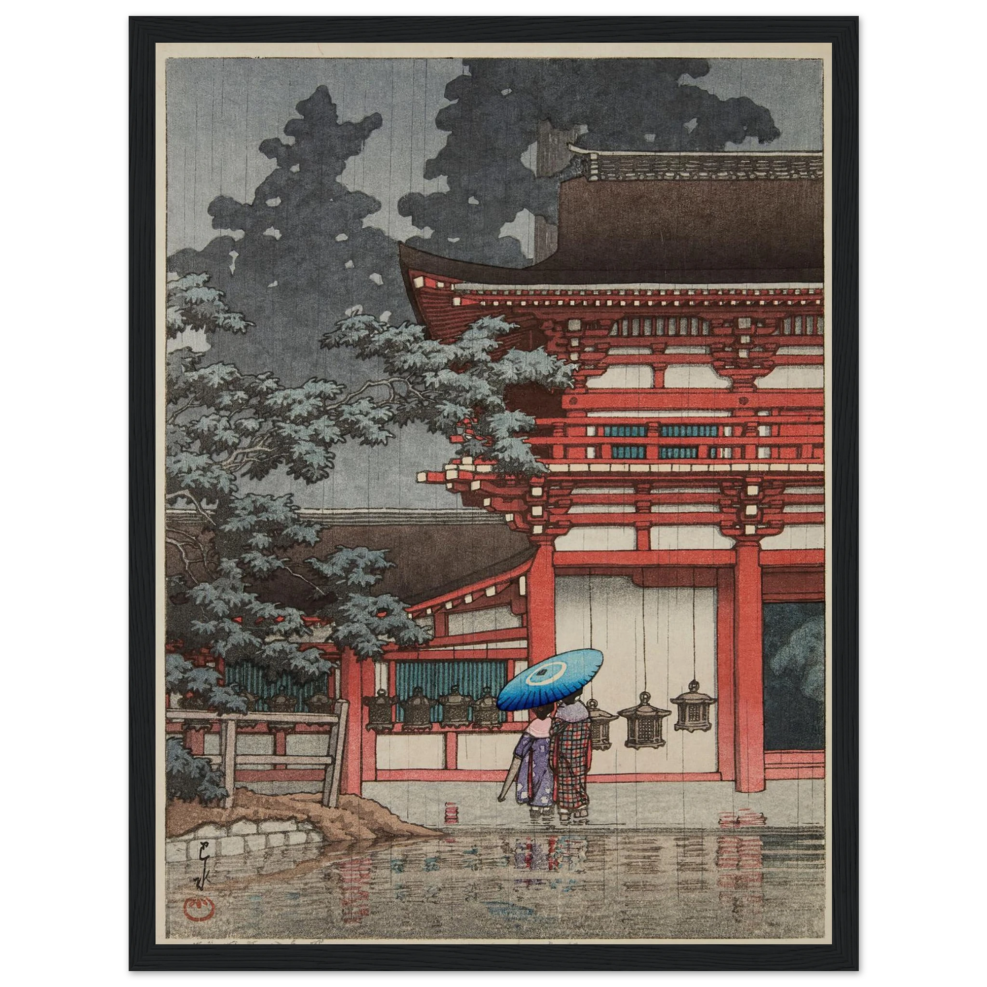 Nara Kasuga jinja (Kasuga Shrine, Nara) (1933) Art Print | Kawase Hasui - Framed Poster - 30x40 cm / 12x16″ - Black frame