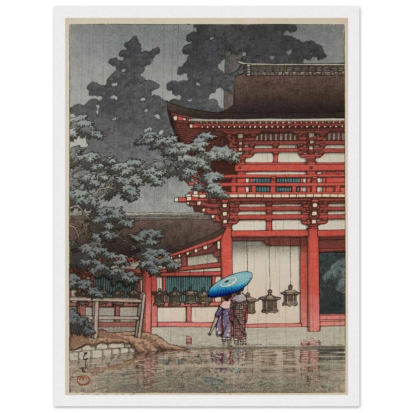 Nara Kasuga jinja (Kasuga Shrine, Nara) (1933) Art Print | Kawase Hasui - Framed Poster - 30x40 cm / 12x16″ - Black frame