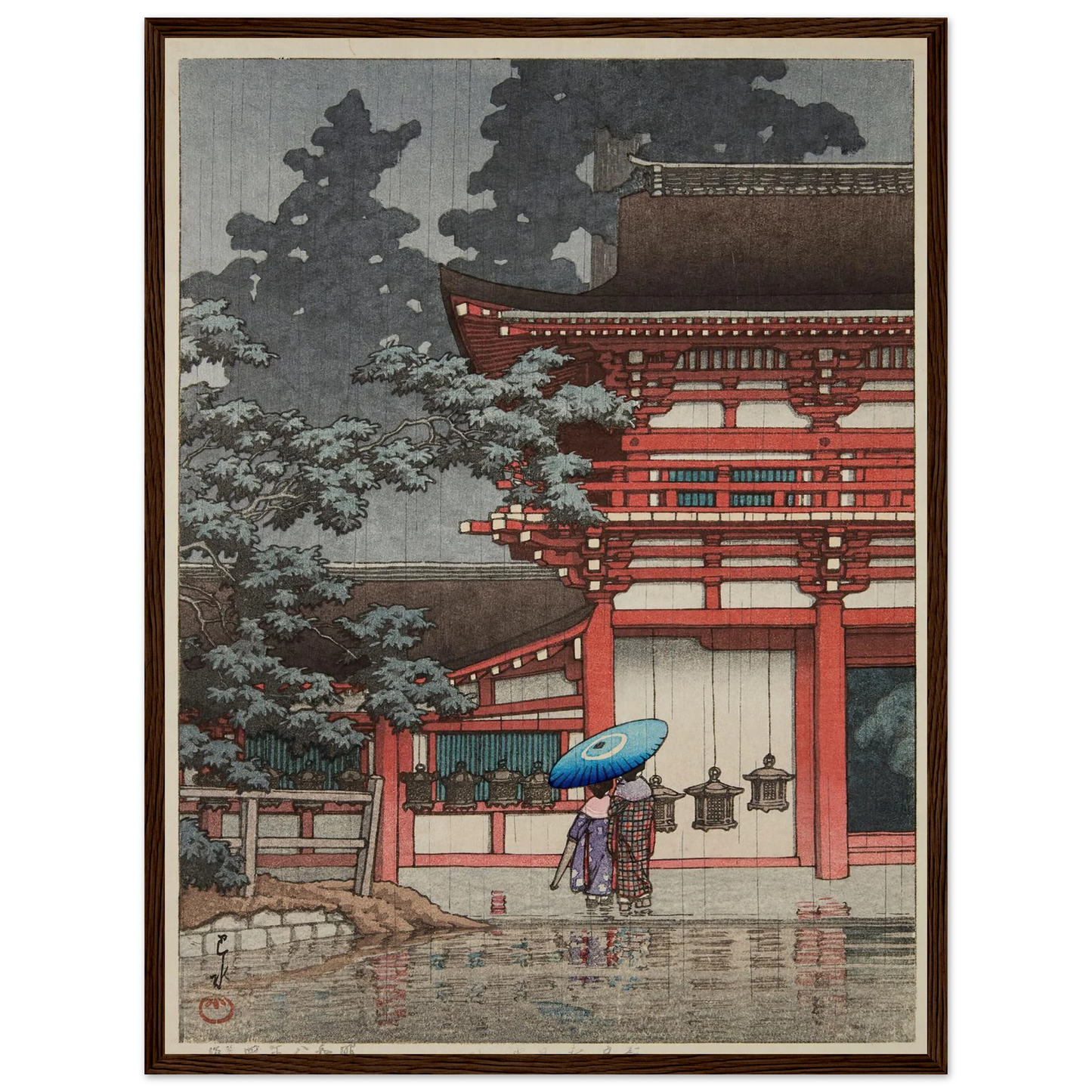 Nara Kasuga jinja (Kasuga Shrine, Nara) (1933) Art Print | Kawase Hasui - Framed Poster - 30x40 cm / 12x16″ - Black frame