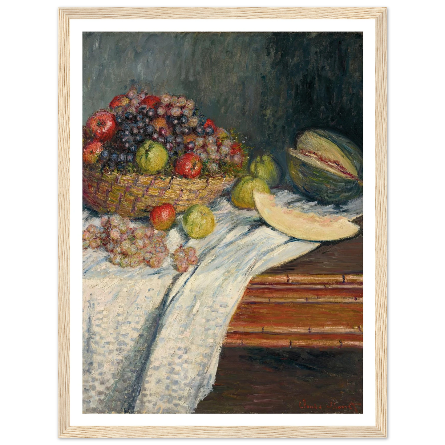 Nature morte au melon d’Espagne (1879) Art Print | Claude Monet - Framed Poster - 30x40 cm / 12x16″ - Black frame