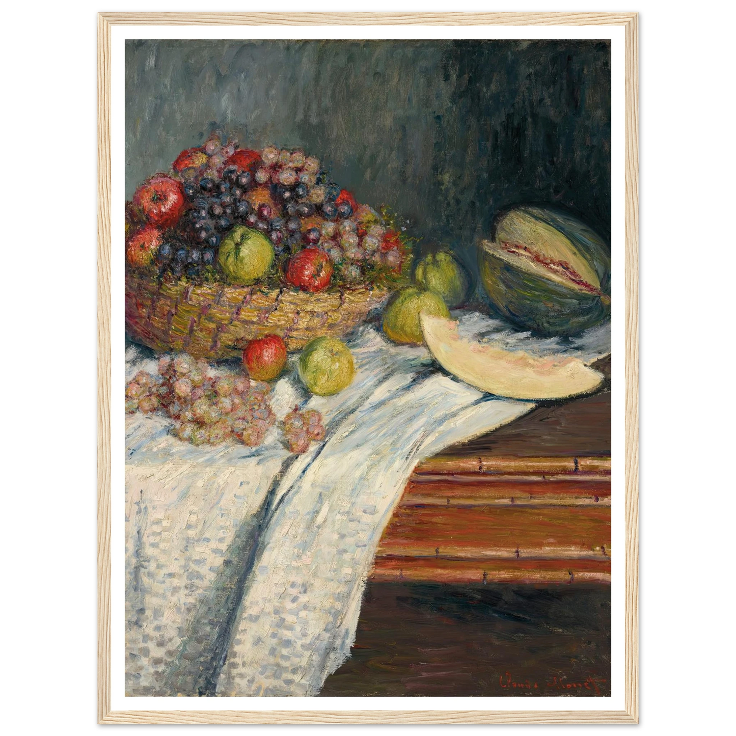 Nature morte au melon d’Espagne (1879) Art Print | Claude Monet - Framed Poster - 30x40 cm / 12x16″ - Black frame