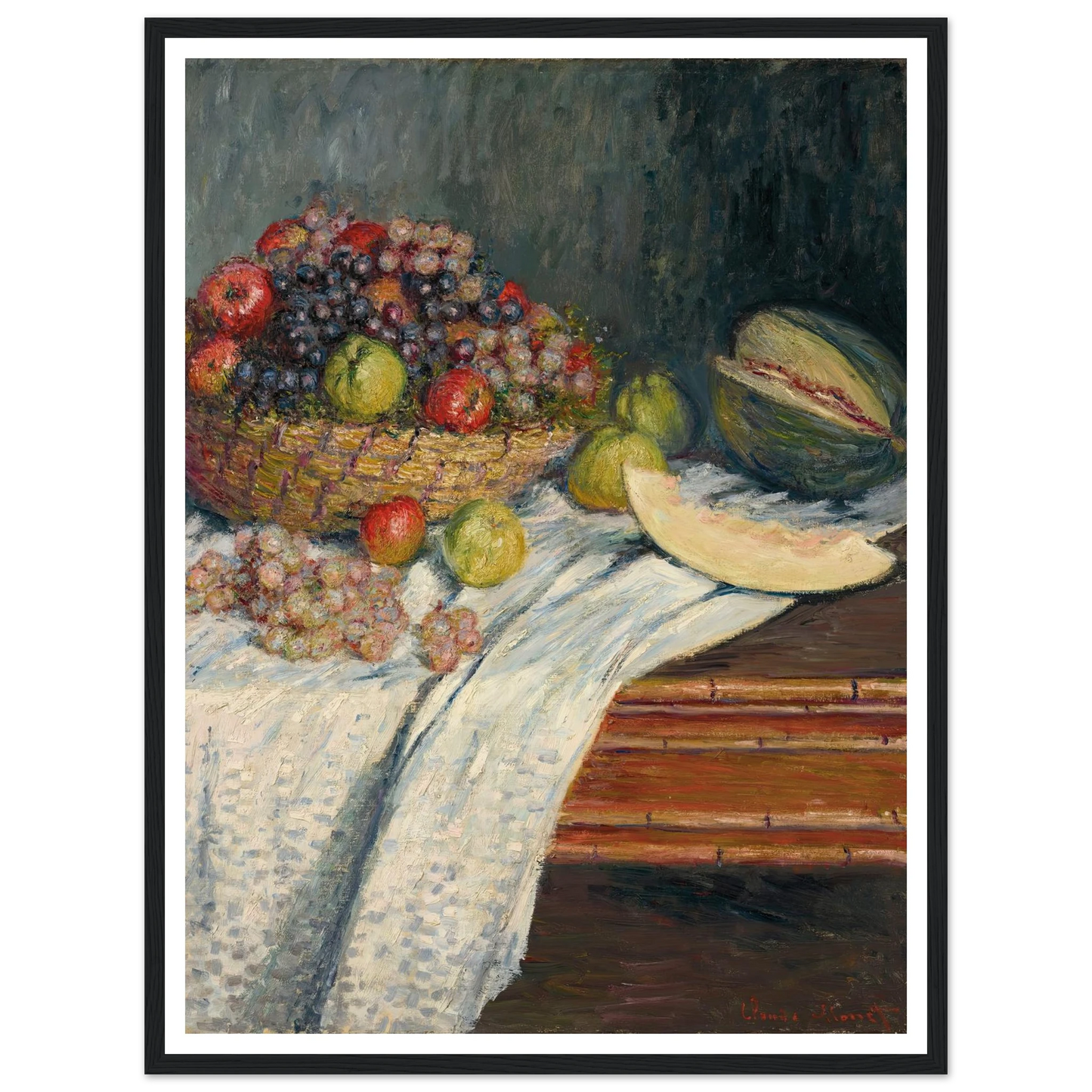Nature morte au melon d’Espagne (1879) Art Print | Claude Monet - Framed Poster - 30x40 cm / 12x16″ - Black frame