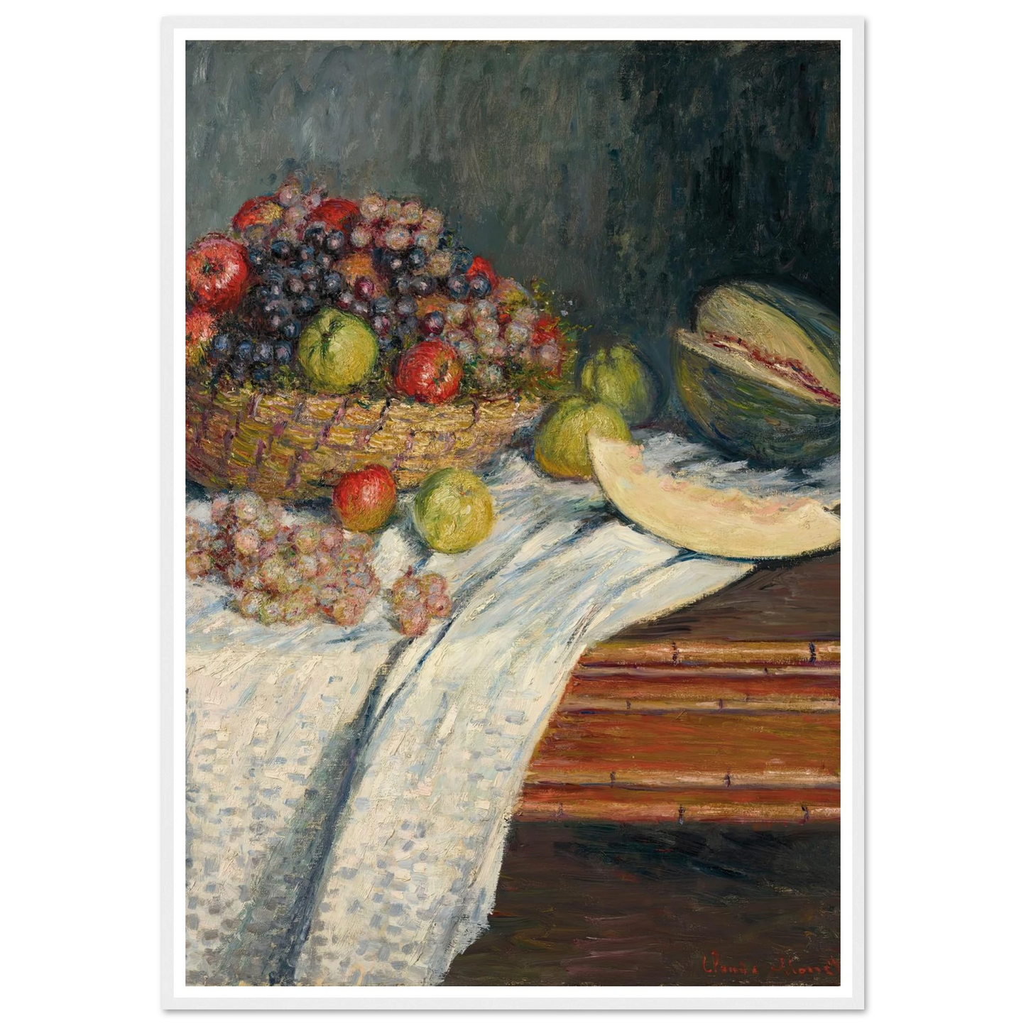 Nature morte au melon d’Espagne (1879) Art Print | Claude Monet - Framed Poster - 30x40 cm / 12x16″ - Black frame