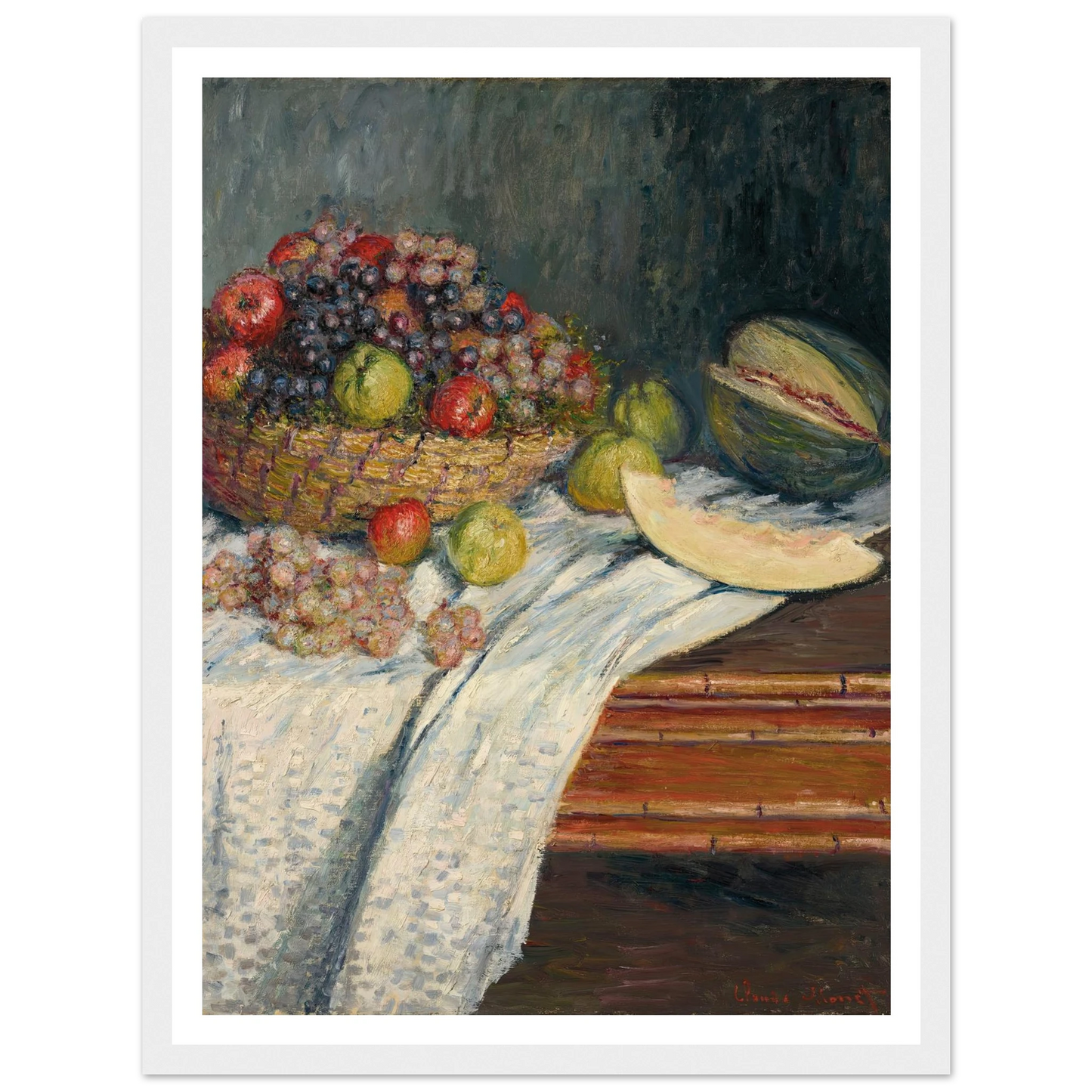 Nature morte au melon d’Espagne (1879) Art Print | Claude Monet - Framed Poster - 30x40 cm / 12x16″ - Black frame