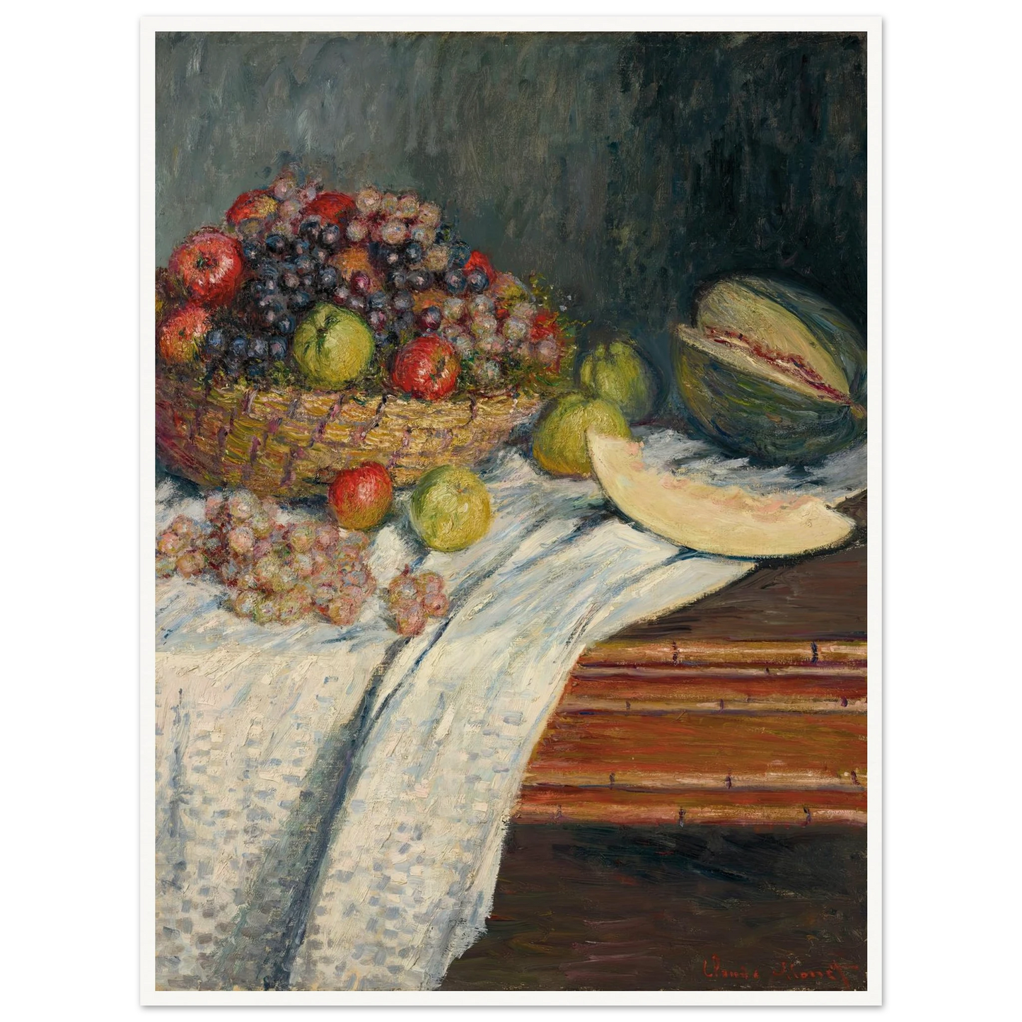 Nature morte au melon d’Espagne (1879) Art Print | Claude Monet - Framed Poster - 30x40 cm / 12x16″ - Black frame