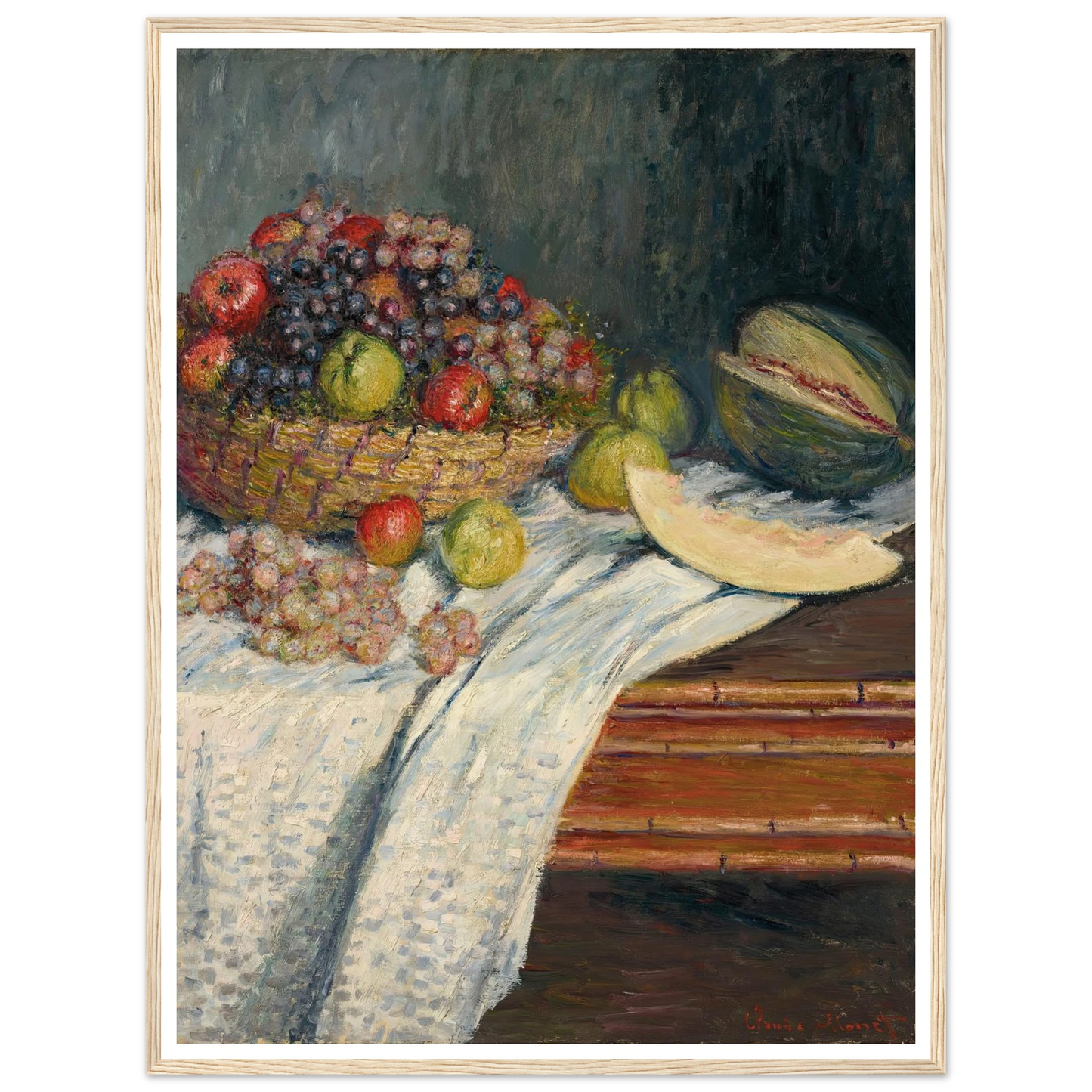 Nature morte au melon d’Espagne (1879) Art Print | Claude Monet - Framed Poster - 30x40 cm / 12x16″ - Black frame