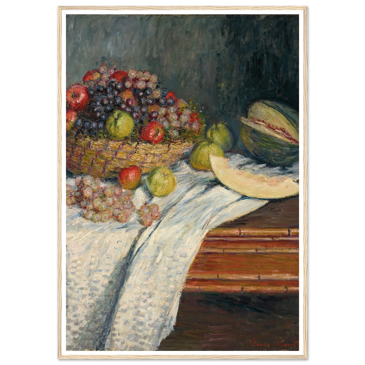 Nature morte au melon d’Espagne (1879) Art Print | Claude Monet - Framed Poster - 30x40 cm / 12x16″ - Black frame