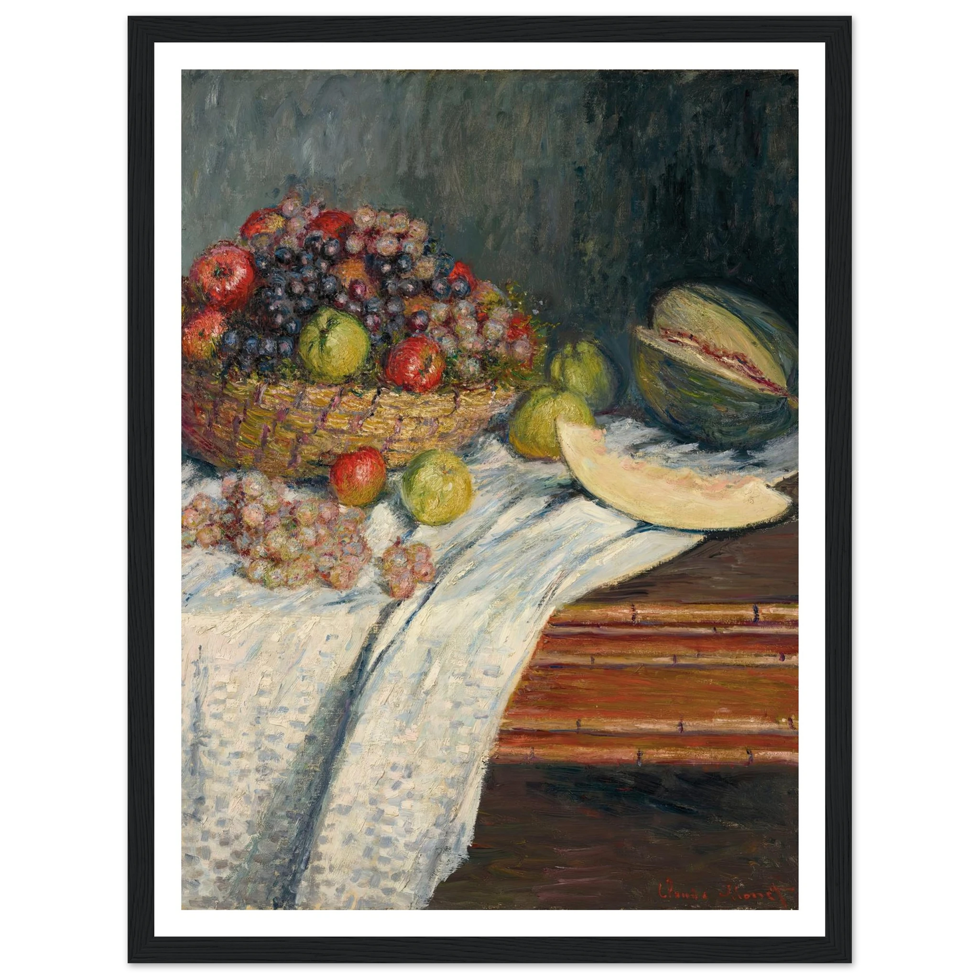 Nature morte au melon d’Espagne (1879) Art Print | Claude Monet - Framed Poster - 30x40 cm / 12x16″ - Black frame