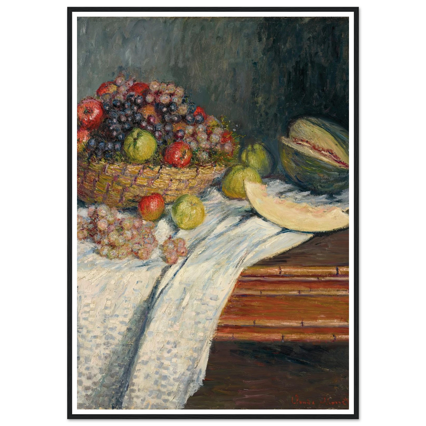 Nature morte au melon d’Espagne (1879) Art Print | Claude Monet - Framed Poster - 30x40 cm / 12x16″ - Black frame