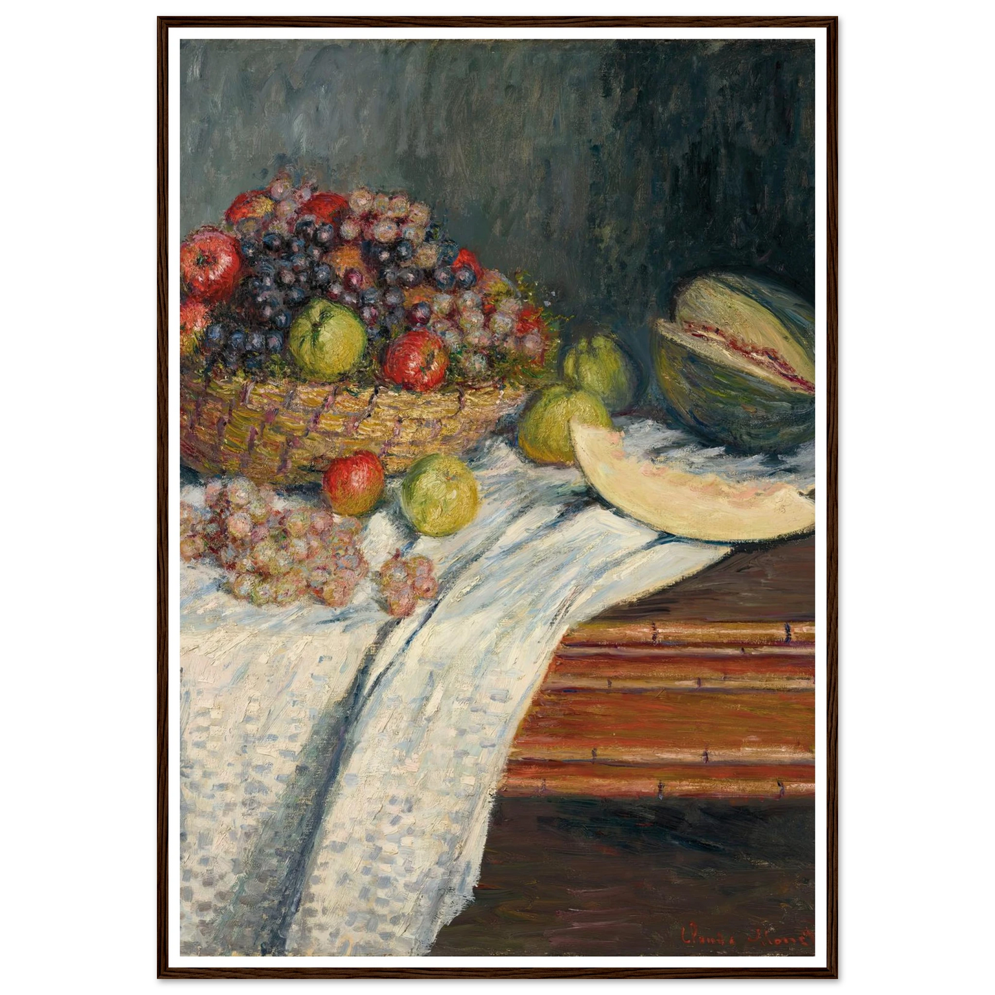 Nature morte au melon d’Espagne (1879) Art Print | Claude Monet - Framed Poster - 30x40 cm / 12x16″ - Black frame