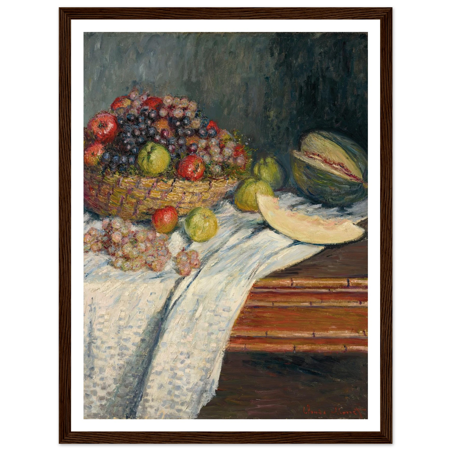 Nature morte au melon d’Espagne (1879) Art Print | Claude Monet - Framed Poster - 30x40 cm / 12x16″ - Black frame