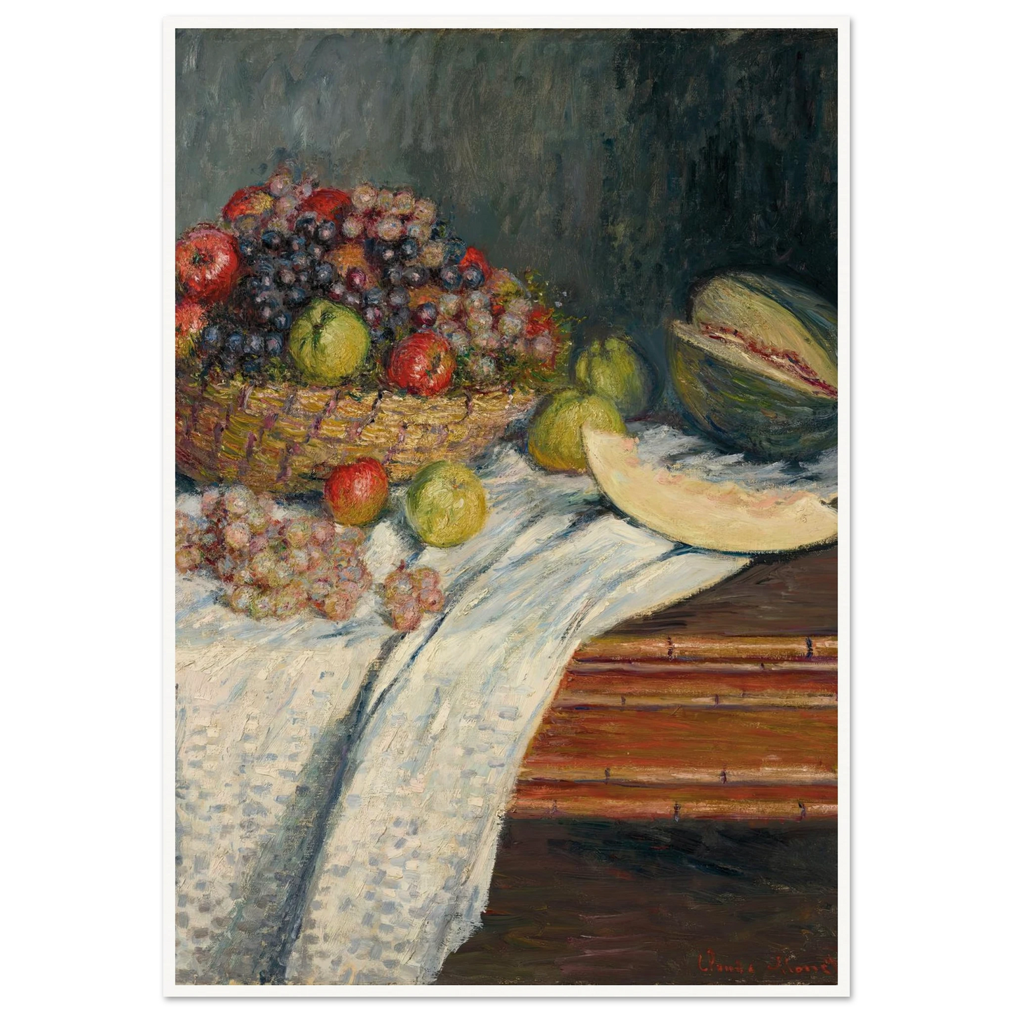 Nature morte au melon d’Espagne (1879) Art Print | Claude Monet - Framed Poster - 30x40 cm / 12x16″ - Black frame