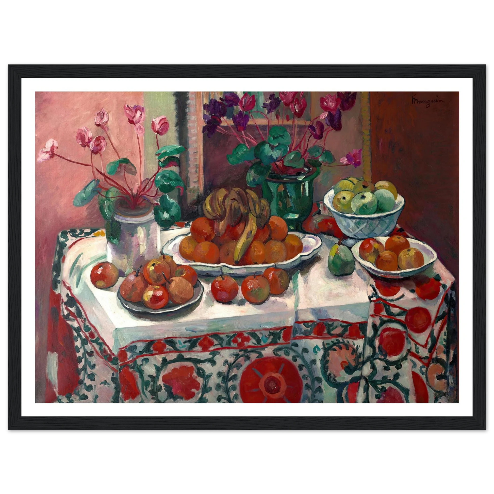 Nature morte aux cyclamens (1912) Art Print | Henri Manguin - Framed Poster - 30x40 cm / 12x16″ - Black frame