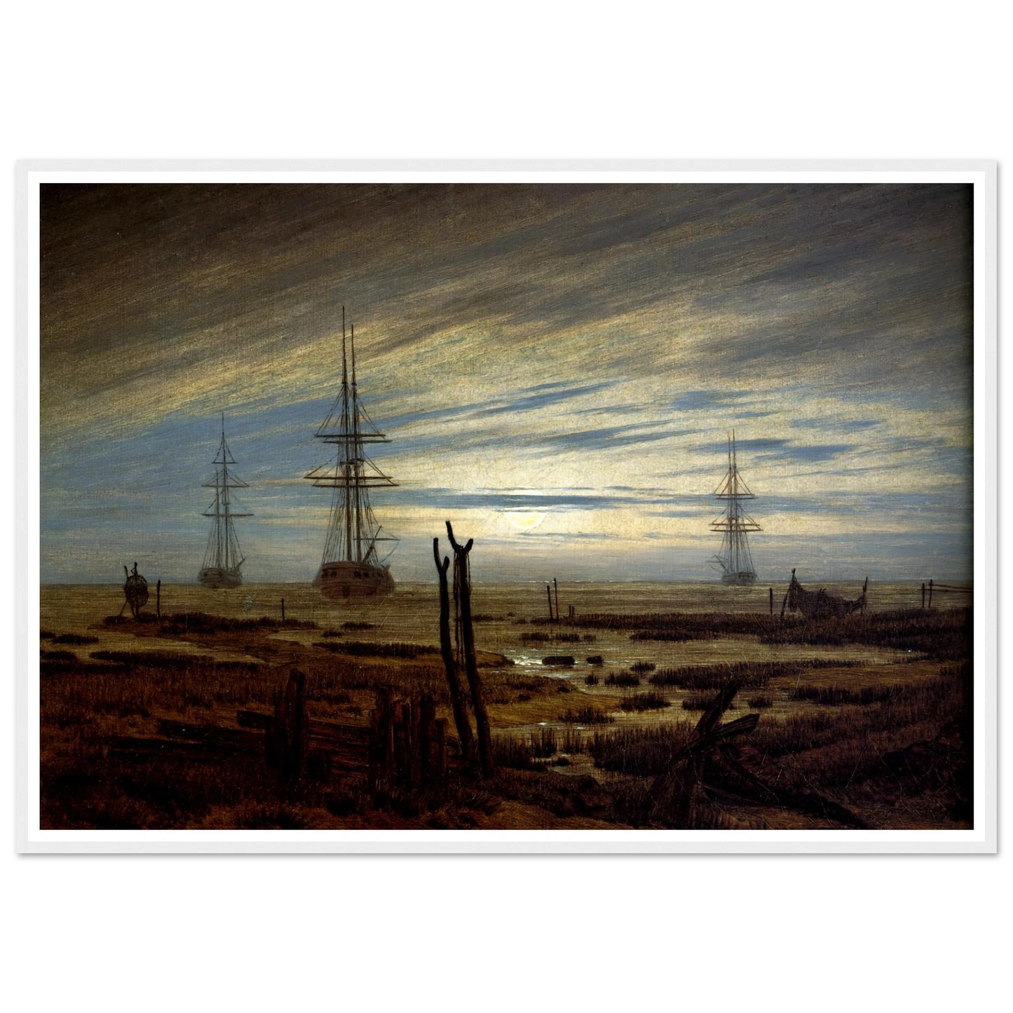 Navires à l'ancre Huile sur toile (1815) Art Print | Caspar David Friedrich - Framed Poster - 30x40 cm / 12x16″ - Black frame