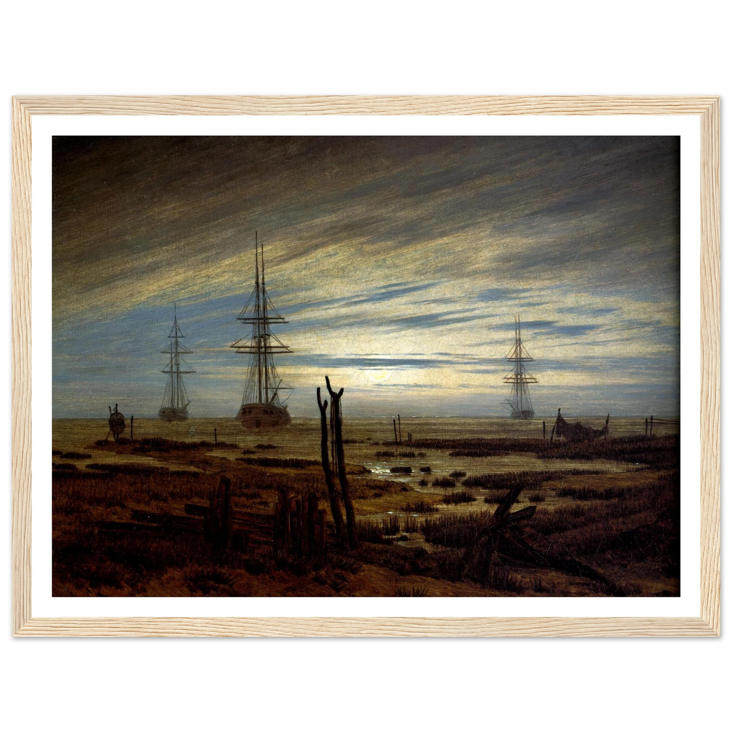 Navires à l'ancre Huile sur toile (1815) Art Print | Caspar David Friedrich - Framed Poster - 30x40 cm / 12x16″ - Black frame
