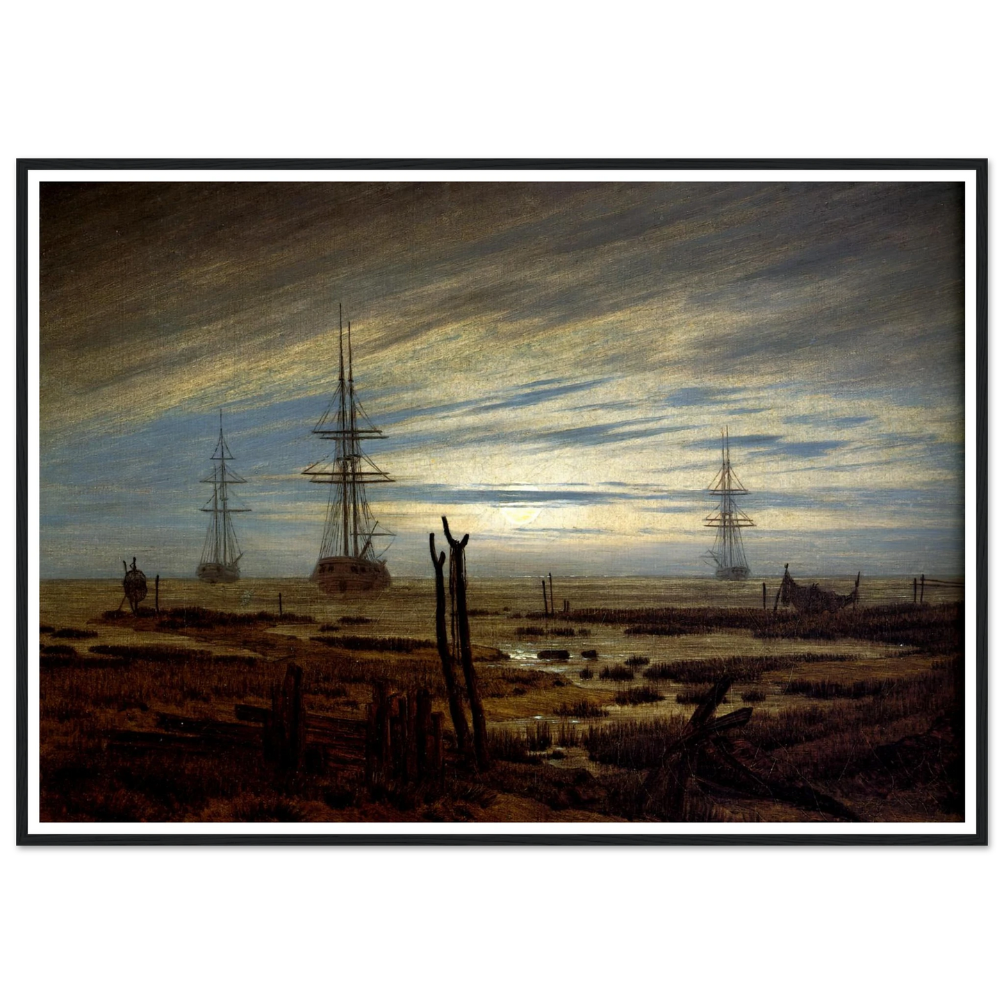 Navires à l'ancre Huile sur toile (1815) Art Print | Caspar David Friedrich - Framed Poster - 30x40 cm / 12x16″ - Black frame
